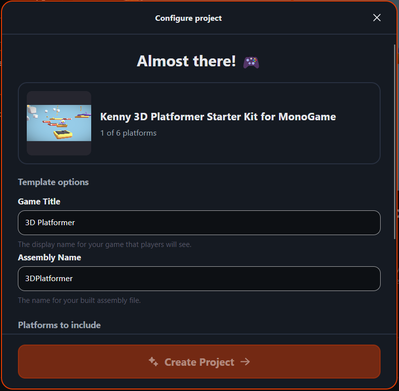New Project view
